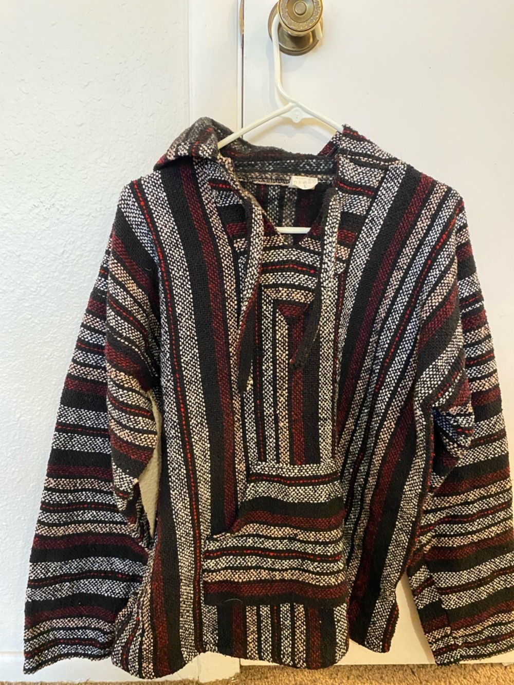 Striped Hooded Crewneck Sweater - Black, Red, Cream